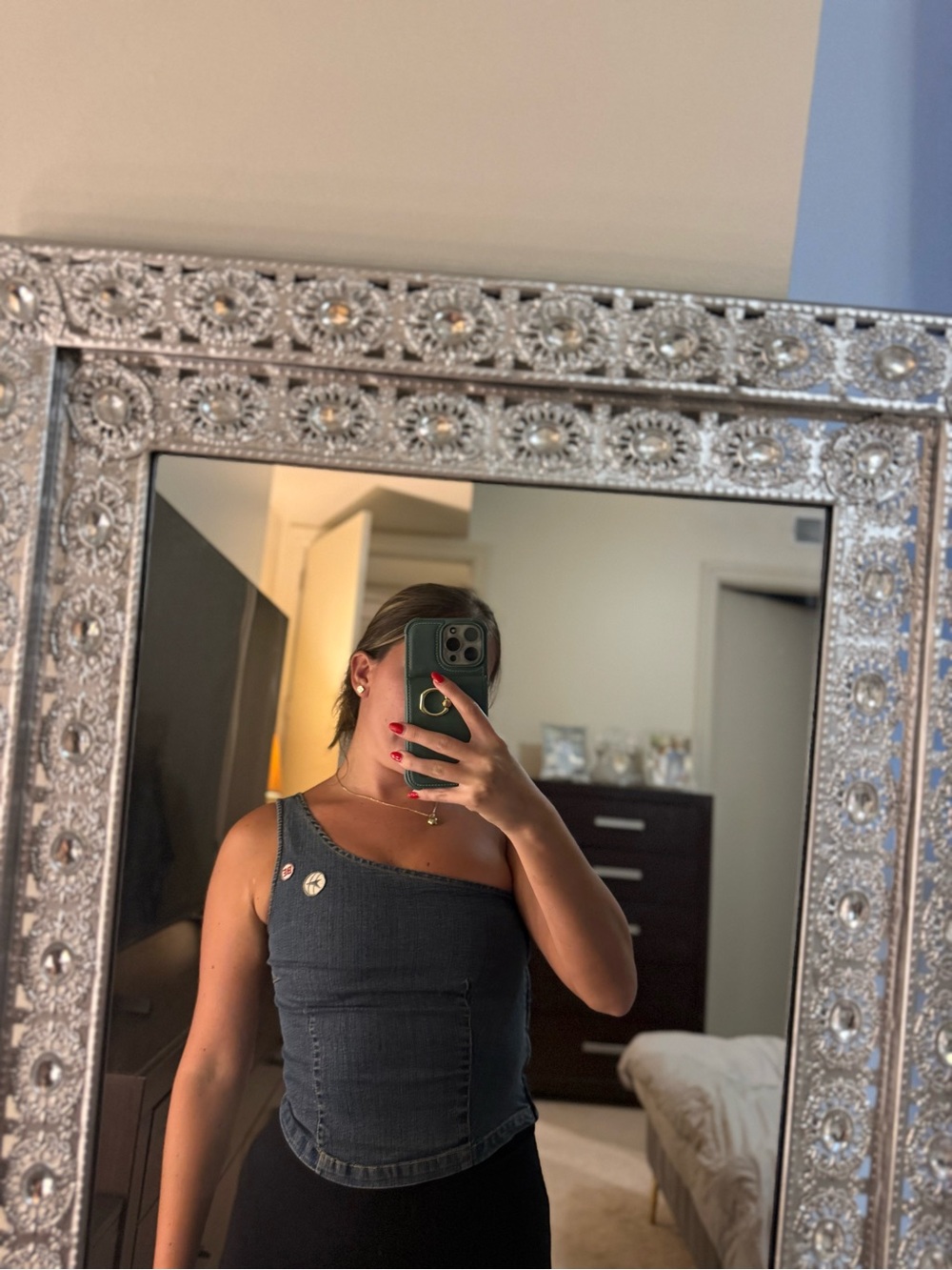 Only One-Shoulder Dark Denim Crop Top